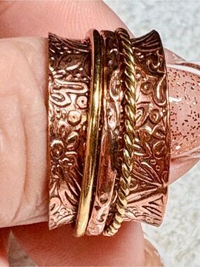 Elegant pure copper carved spinner/fidget Ring-ethnic